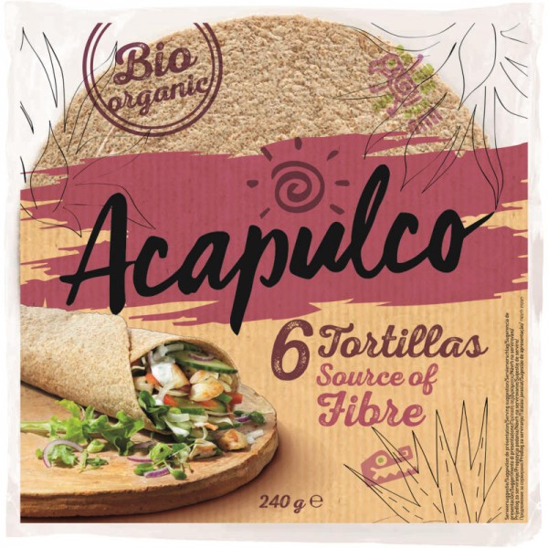 Tortillas 6 Wraps aus Vollkorn-Weizen Bio, 240g - Acapulco