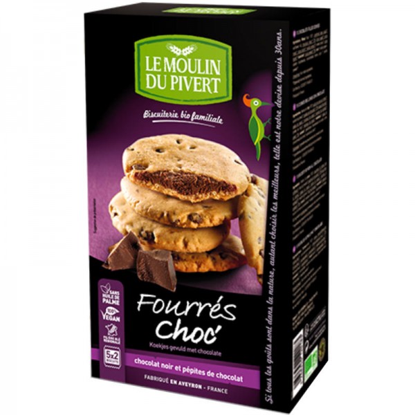 Fourrés Choc' Keks Cookies mit Schokofüllung Bio, 175g - Le Moulin du Pivert