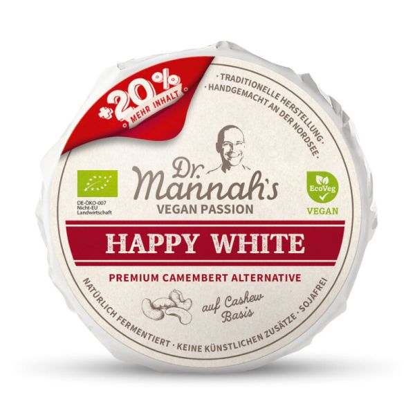 Happy White vegane Alternative zu Camembert Bio, 120g - Dr. Mannah's