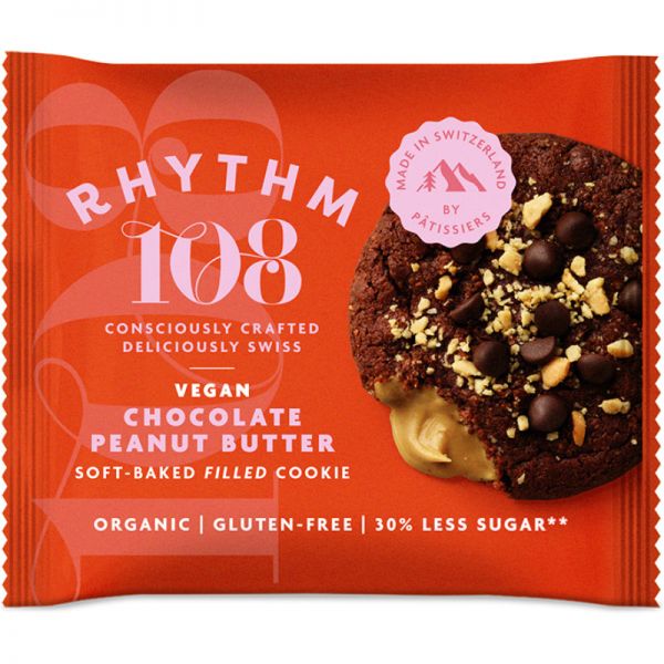 Vegan Chocolate Peanut Butter Soft-Baked Filled Cookie Bio, 50g - Rhythm 108