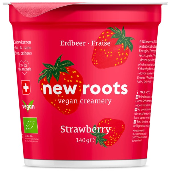Pflanzliche Alternative zu Erdbeer Joghurt Bio, 140g - New Roots