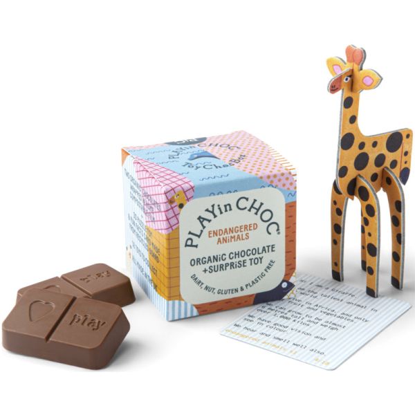 Schokolade + Spielzeug bedrohte Tierarten Bio, 4 Stück - PLAYin CHOC