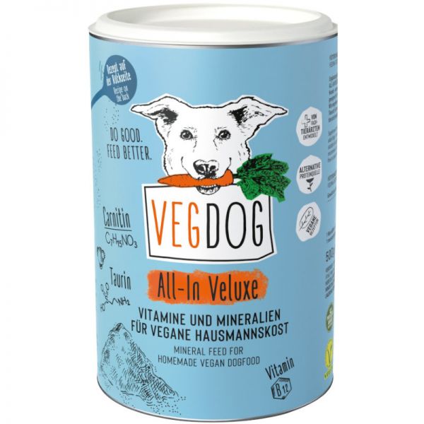All-In Veluxe Vitamine und Mineralien Nahrungsergänzunsmittel für Hunde, 500g - Vegdog