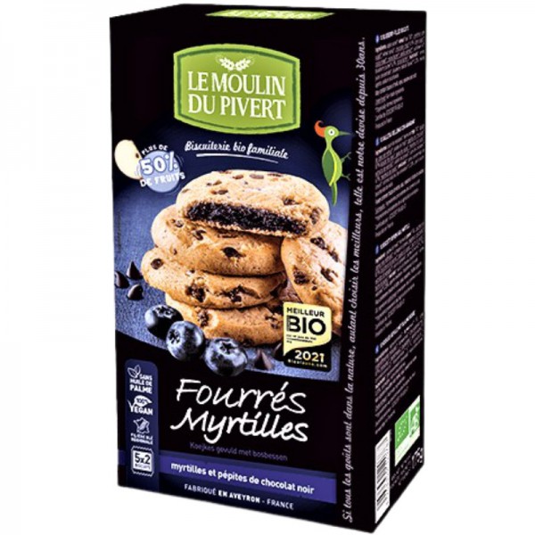 Fourrés Myrtilles Keks Cookies mit Heidelbeerfüllung Bio, 175g - Le Moulin du Pivert