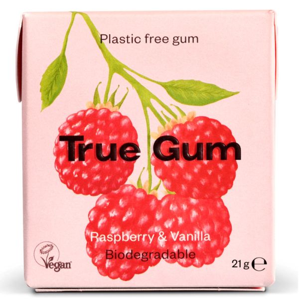 Plastikfreier Himbeere & Vanille Kaugummi, 21g - True Gum