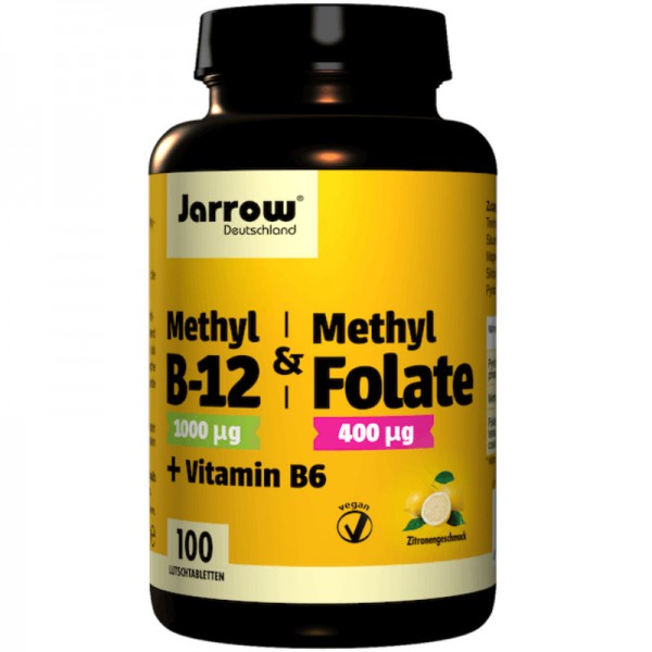 Methyl B12 & Methyl Folate + Vitamin B6 Lutschtabletten Zitrone, 100 Stück - Jarrow