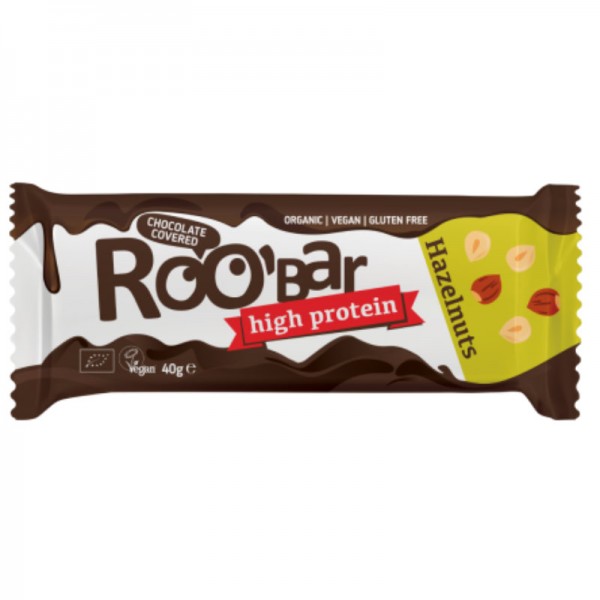 Hazelnuts High Protein Riegel Chocolate Covered Bio, 40g - Roo'Bar