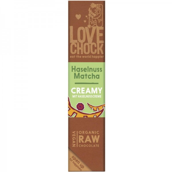 Schokoriegel Creamy mit Haselnuss & Matcha Bio, 40g - Lovechock