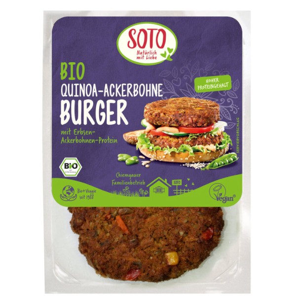 Quinoa-Ackerbohne Burger mit Erbsen-Ackerbohnen-Protein Bio, 150g - Soto