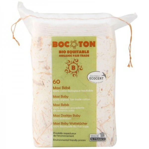 Wattetücher Baby Maxi Bio-Baumwolle, 60 Stück - Bocoton