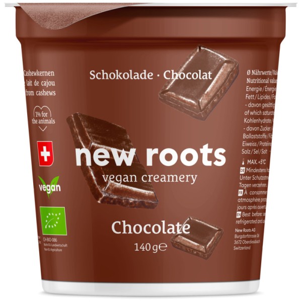 Pflanzliche Alternative zu Schokoladen Joghurt Bio, 140g - New Roots