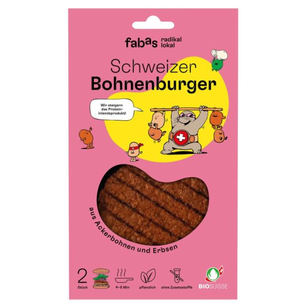 Schweizer Bohnenburger aus Ackerbohnen + Erbsen Bio, 180g - fabas