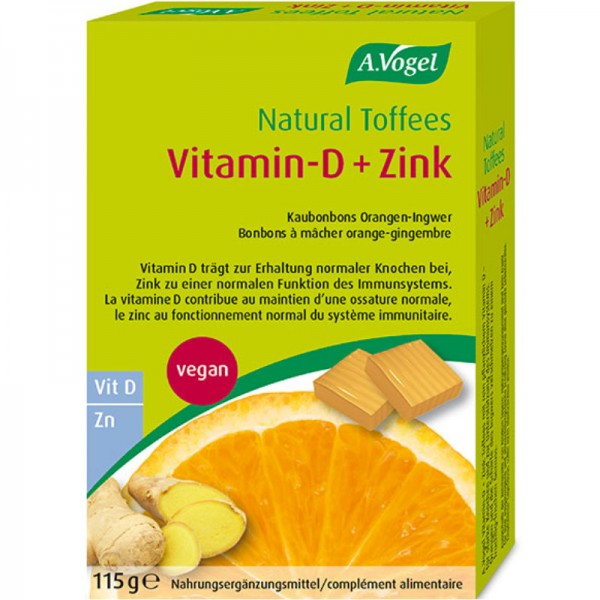 Natural Toffees Vitamin-D + Zink Kaubonbons Orangen-Ingwer, 115g - A. Vogel