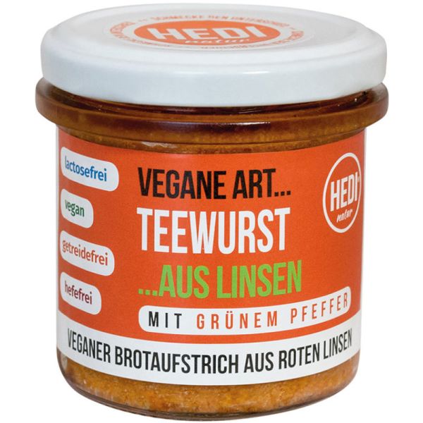 Vegane Art Teewurst aus Linsen mit grünem Pfeffer Bio, 140g - HEDI