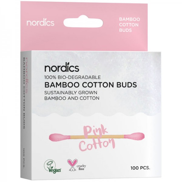 Bamboo Pink Cotton Buds, 100 Stück - nordics