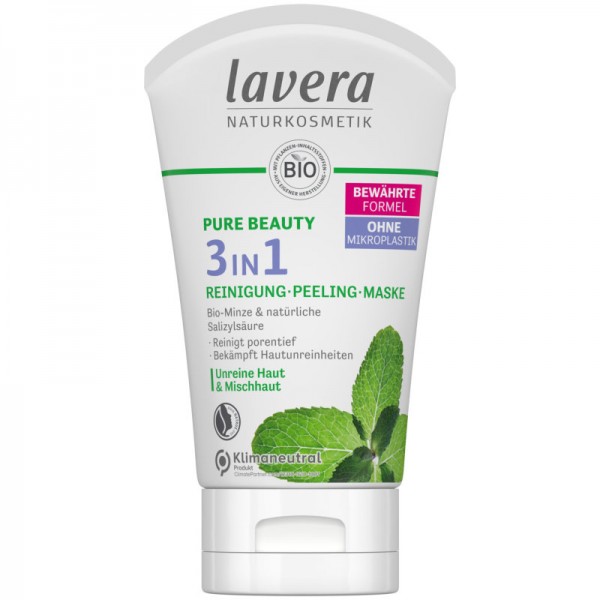Pure Beauty 3 in 1 Reinigung, Peeling, Maske für Unreine & Mischhaut, 125ml - Lavera