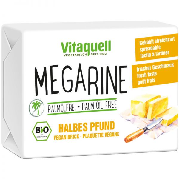 Megarine halbes Pfund veganes Streichfett Bio, 250g - Vitaquell