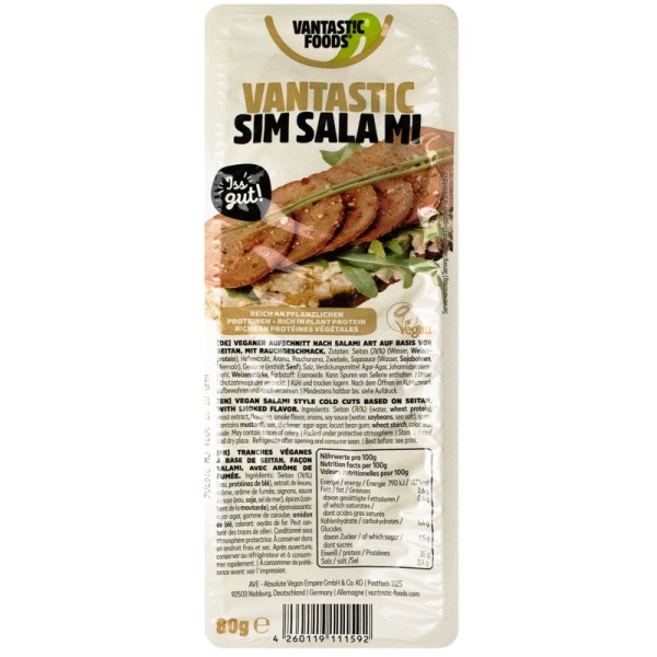 SIM SALA MI pflanzliche Alternative zu Salami, 80g - Vantastic Foods