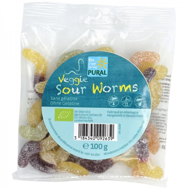 Veggie Sour Worms Bio, 100g - Pural
