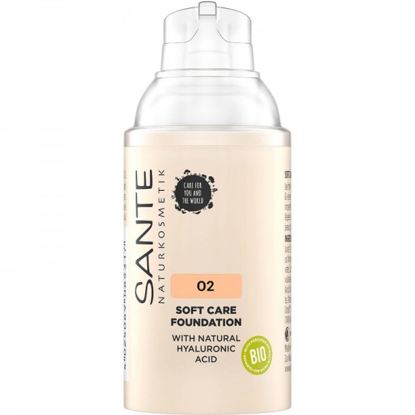 Soft Care Foundation with natural Hyaluronic Acid 02 Neutral Beige, 30ml - Sante