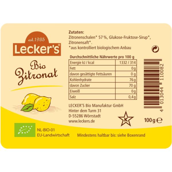 Zitronat Bio, 100g - Lecker's