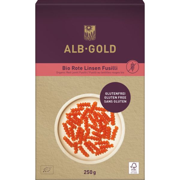 Rote Linsen Fusilli Bio, 250g - Alb-Gold