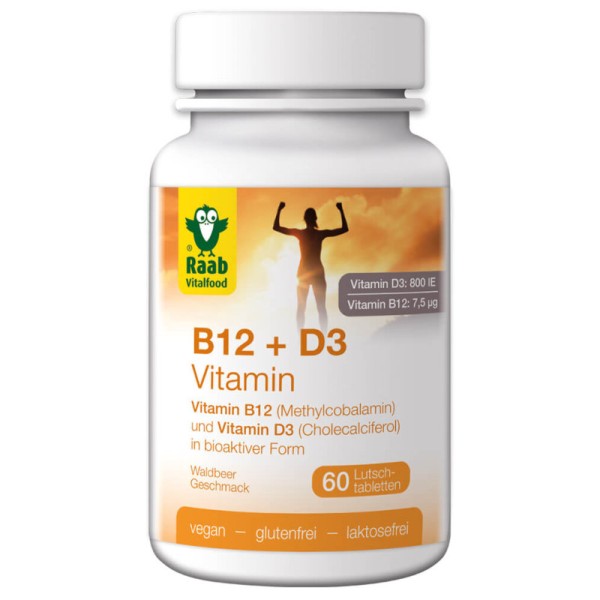 Vitamin B12 & D3 Lutschtabletten Waldbeere, 60 Stück - Raab