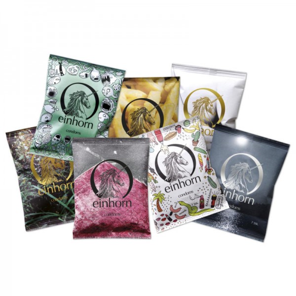 Kondome in der Chipstüte Überraschungs-Motiv, 1 Pack à 7 Stück - Einhorn Condoms
