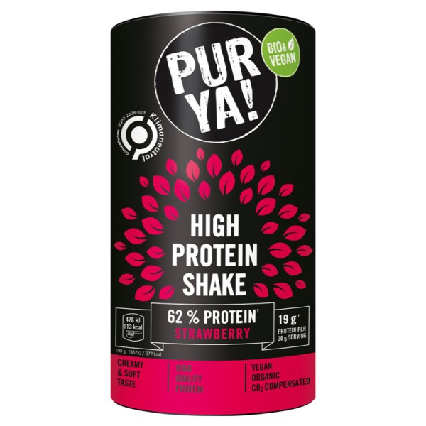 High Protein Shake Strawberry Bio, 500g - PUR YA!