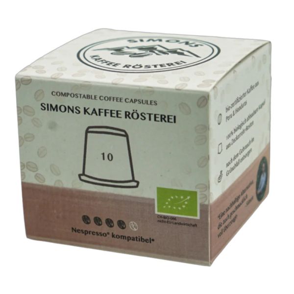Kompostierbare Kaffeekapseln rot (Espresso/Lungo) Bio, 10 Kapseln - Simons Kaffee Rösterei