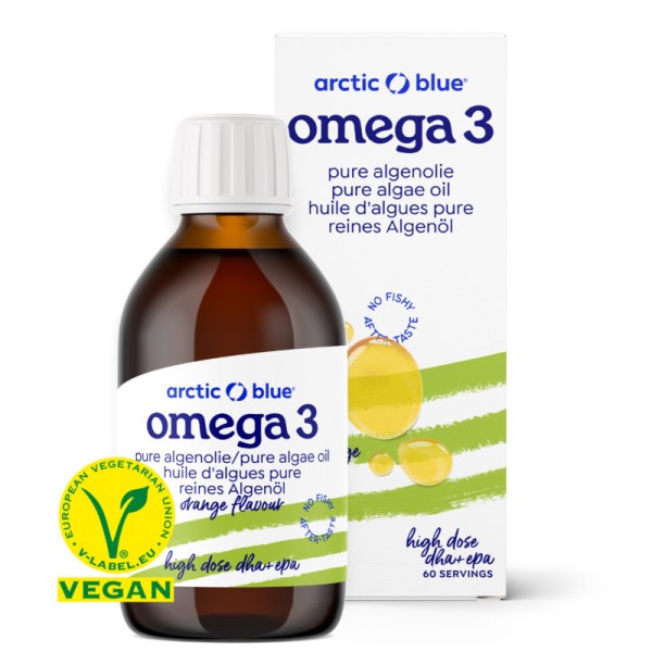 Omega 3 reines Algenöl hochdosiert DHA & EPA Orangenaroma, 150ml - Arctic Blue