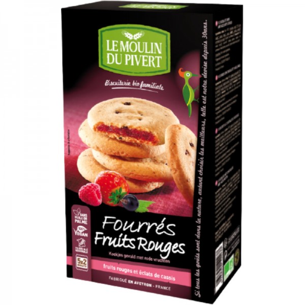 Fourrés Myrtilles Keks Cookies gefüllt mit roten Früchten Bio, 175g - Le Moulin du Pivert